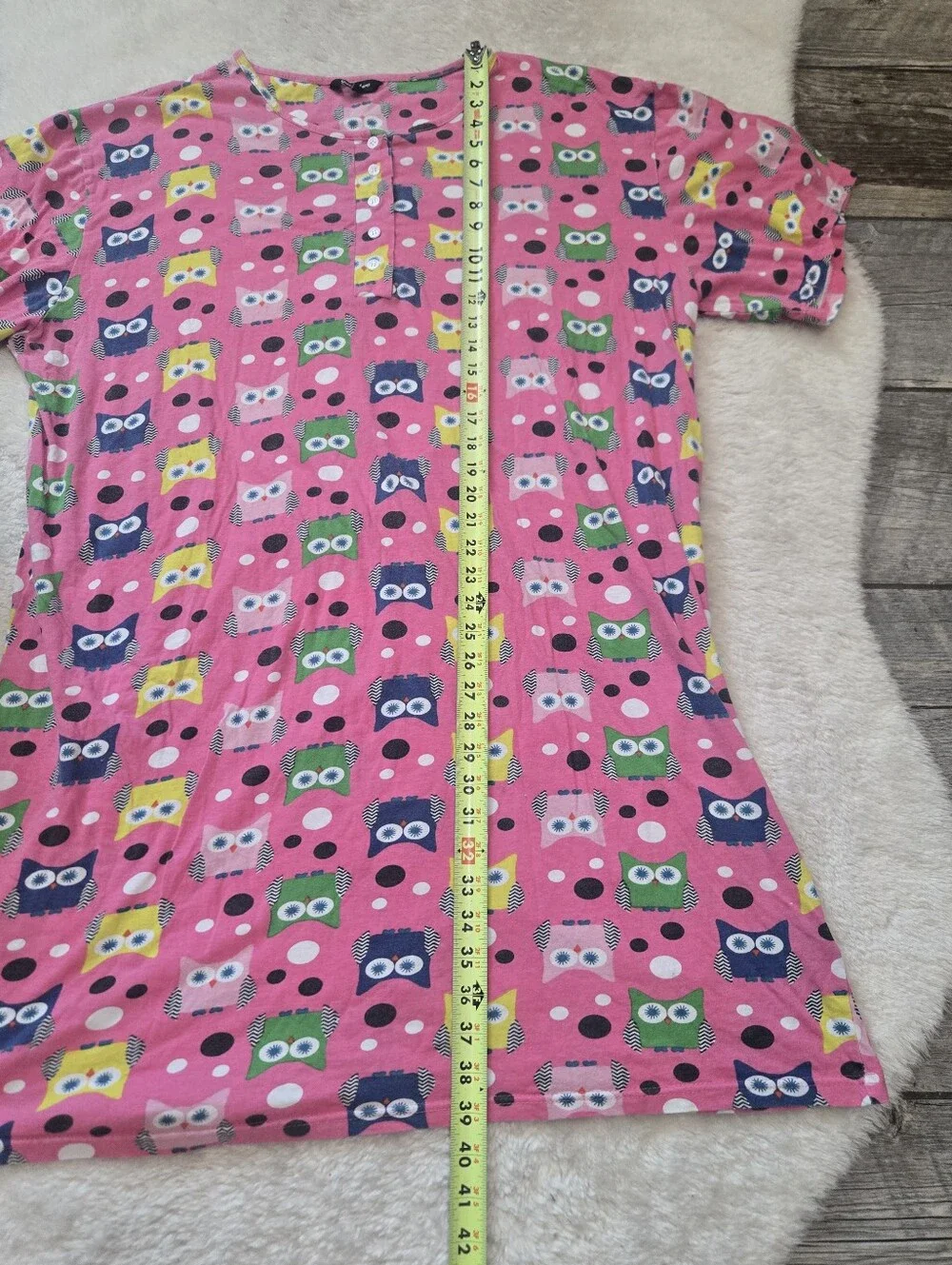 Just Love Pink Owl Cozy Casual Retro Whimsical Sleep Shirt, 2XL